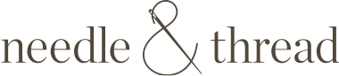 The logo of Em Prové's client, Needle & Thread