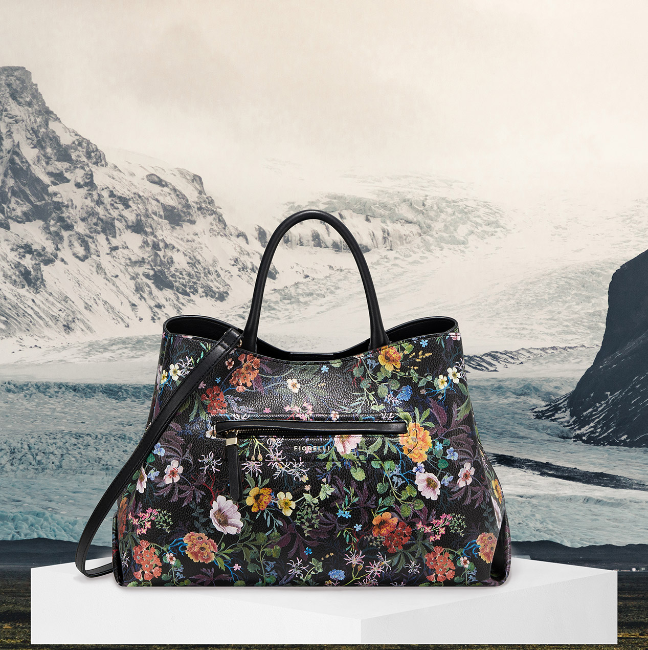 Dark winter botanical floral print by Em Prové, featured on Fiorelli handbag