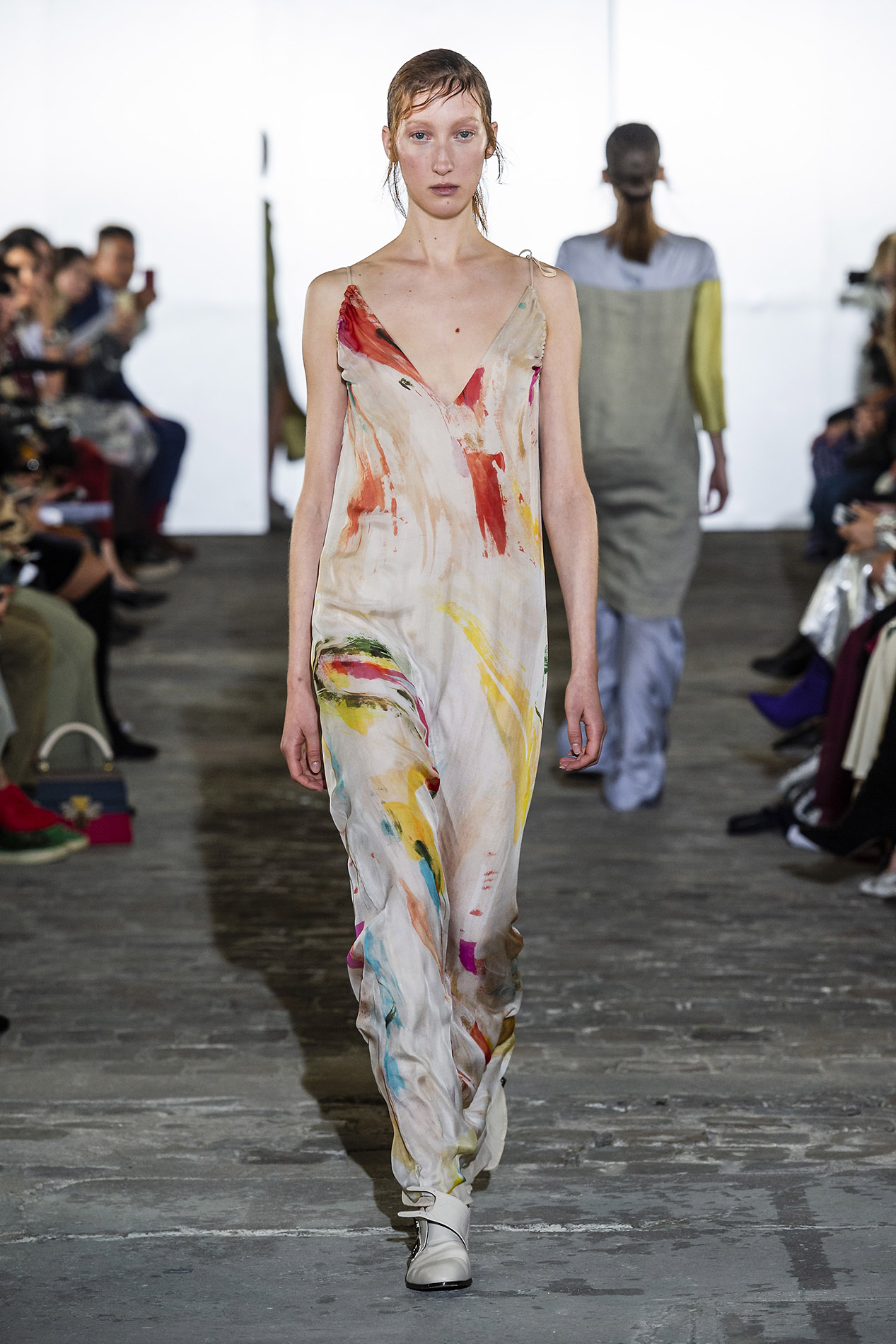 Abstract painting by Em Prové, printed on silk for Kristina Fidelskaya, Paris Fashion Week
